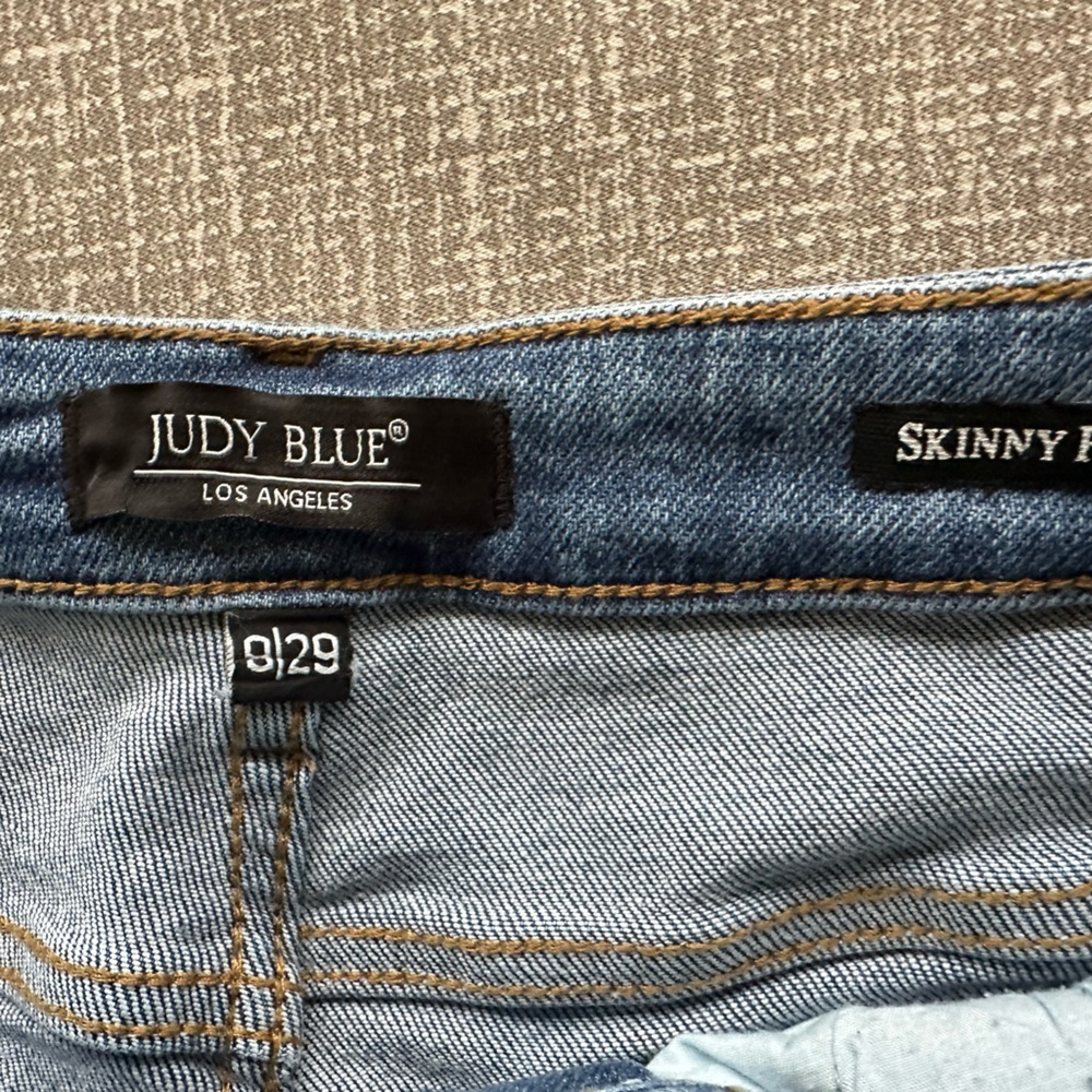 Judy Blue Jeans Womens 9/29 Blue Skinny Blue White Plaid Patch Distressed Denim - Picture 8 of 12